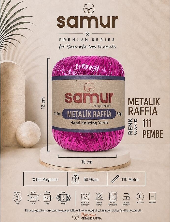 SAMUR,METALİK RAFFİA 111 PEMBE - SAMUR