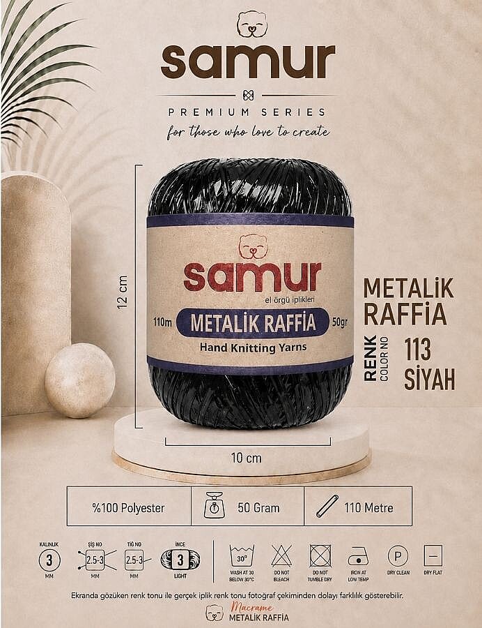 SAMUR,METALİK RAFFİA 113 SİYAH - SAMUR