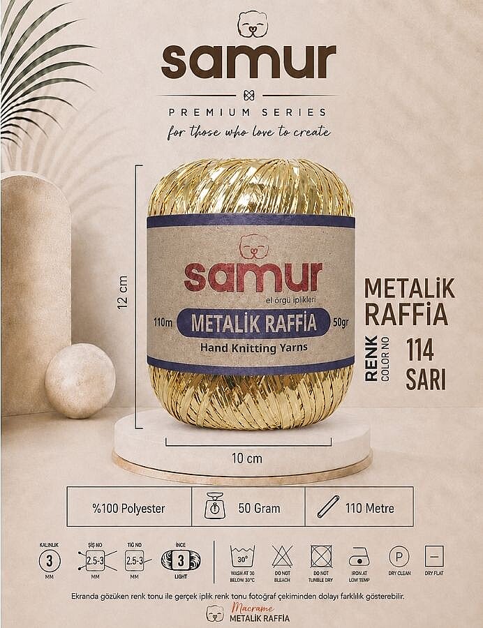 SAMUR,METALİK RAFFİA 114 SARI - SAMUR
