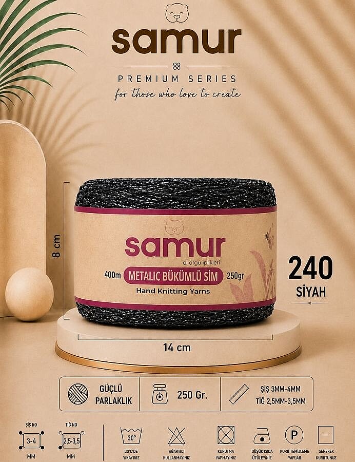 SAMUR,METALİK SİM 240 SİYAH - SAMUR