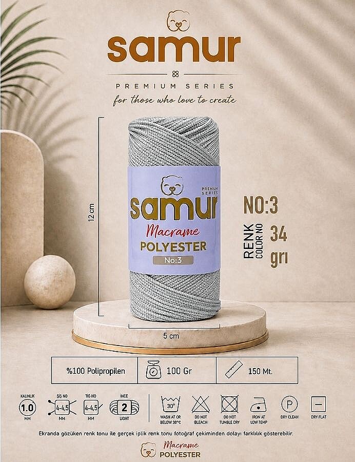 SAMUR,3 NO POLYESTER MAKROME 0034 GRİ - SAMUR