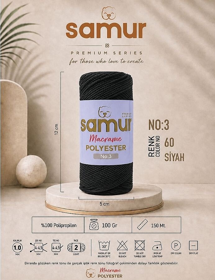 SAMUR,3 NO POLYESTER MAKROME 0060 SİYAH - SAMUR