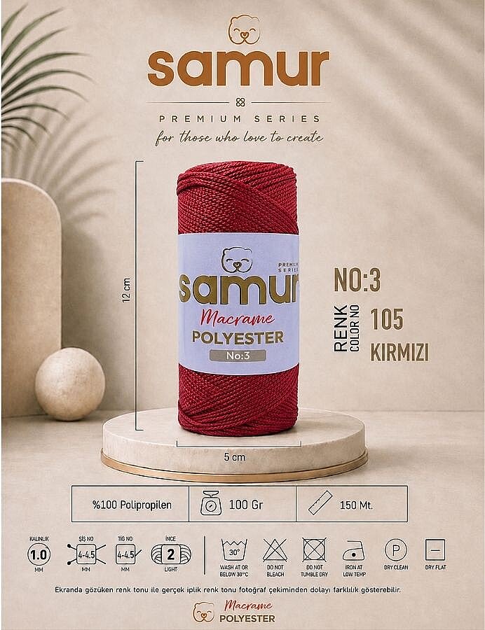 SAMUR,3 NO POLYESTER MAKROME 0105 KIRMIZI - SAMUR