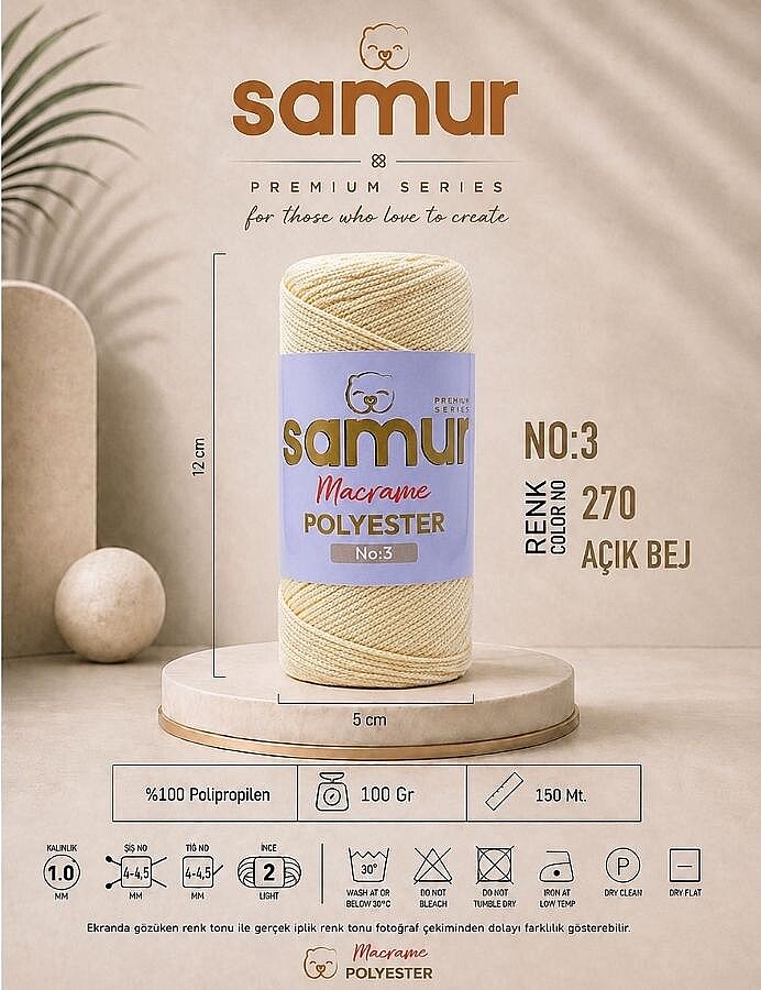 SAMUR,3 NO POLYESTER MAKROME 0270 AÇIK BEJ - 1