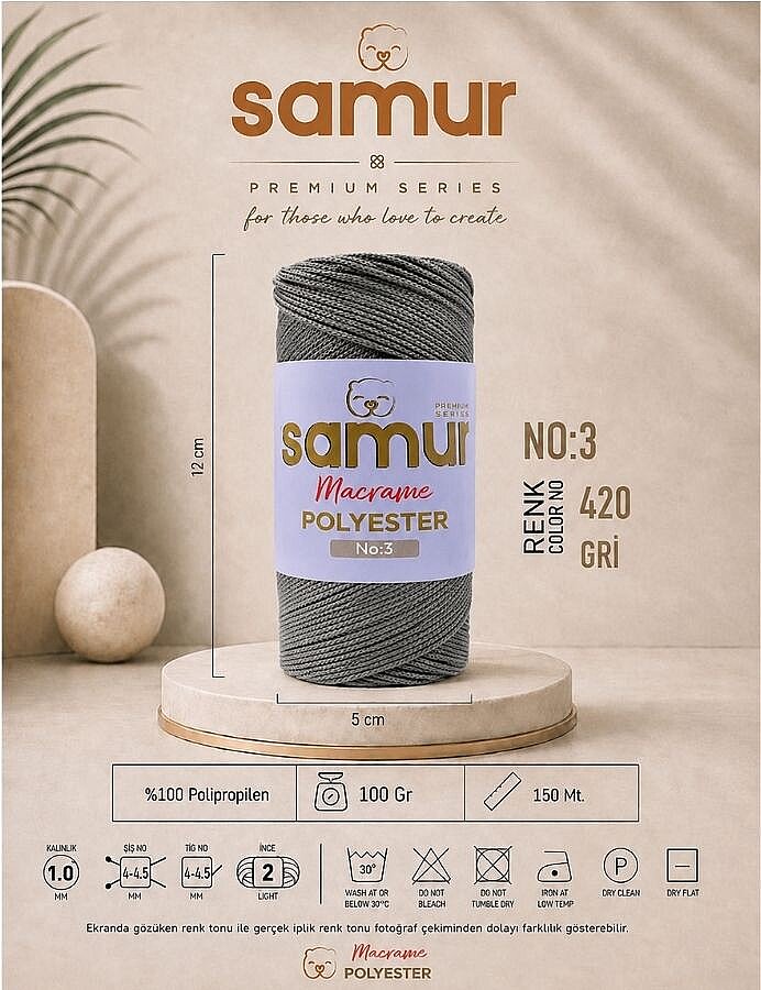 SAMUR,3 NO POLYESTER MAKROME 0420 GRİ - 1