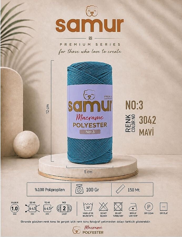 SAMUR,3 NO POLYESTER MAKROME 3042 MAVİ - SAMUR