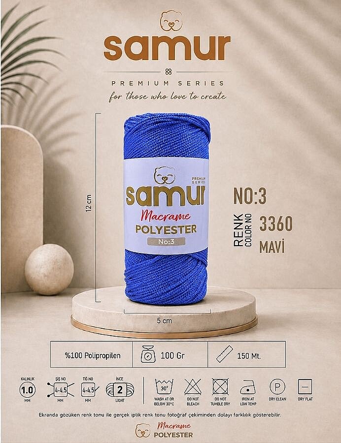 SAMUR,3 NO POLYESTER MAKROME 3360 MAVİ - SAMUR