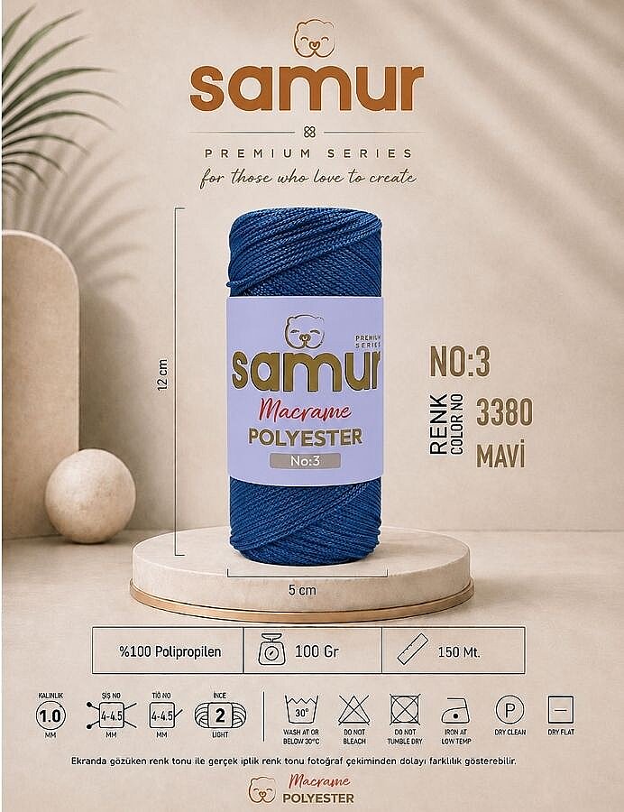 SAMUR,3 NO POLYESTER MAKROME 3380 MAVİ - 1