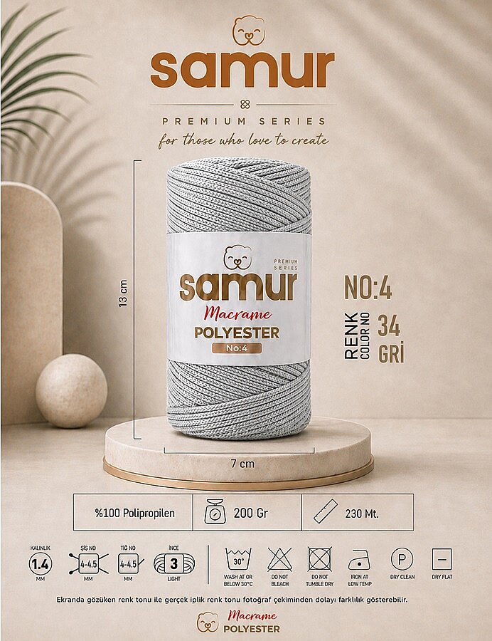 SAMUR,4 NO POLYESTER MAKROME 0034 GRİ - SAMUR