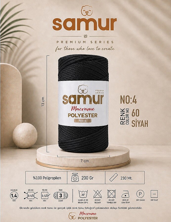 SAMUR,4 NO POLYESTER MAKROME 0060 SİYAH - SAMUR