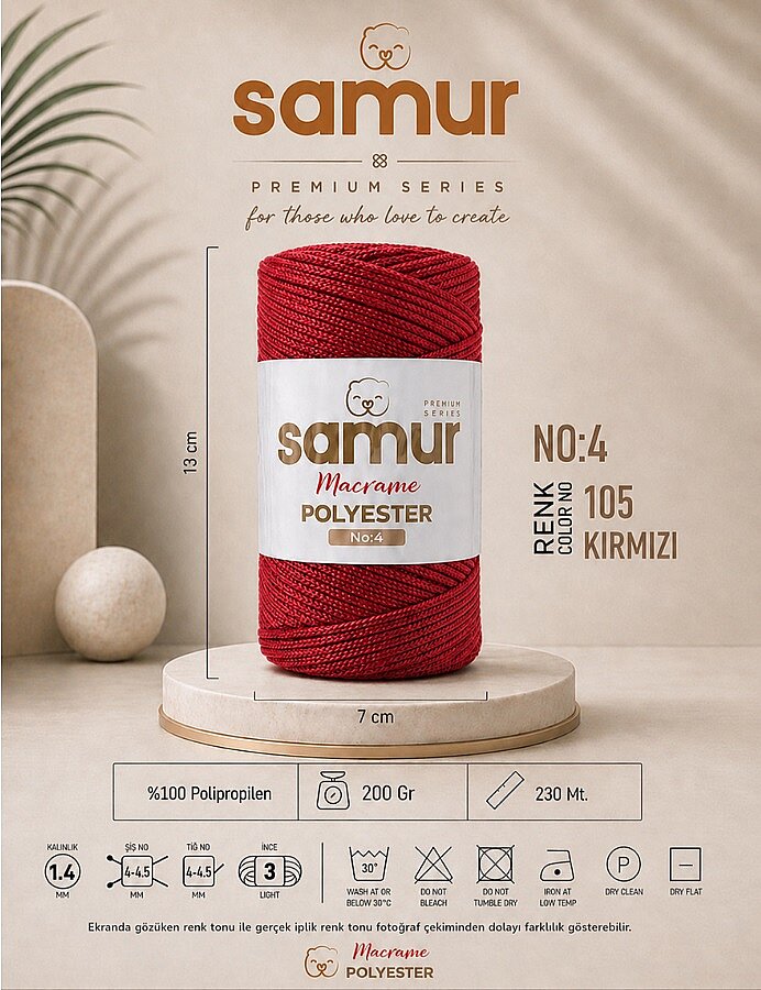 SAMUR,4 NO POLYESTER MAKROME 0105 KIRMIZI - SAMUR