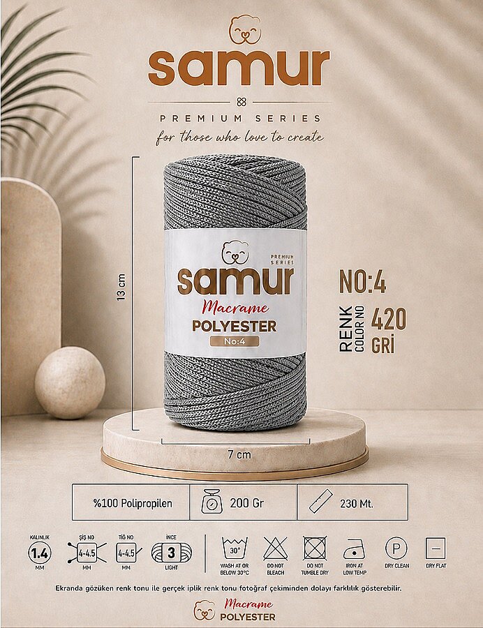 SAMUR,4 NO POLYESTER MAKROME 0420 GRİ - SAMUR