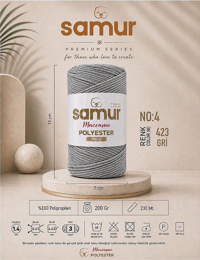 SAMUR,4 NO POLYESTER MAKROME 0423 GRİ - SAMUR