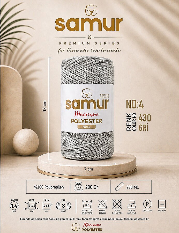 SAMUR,4 NO POLYESTER MAKROME 0430 GRİ - 1