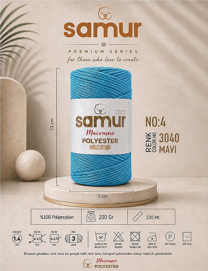 SAMUR,4 NO POLYESTER MAKROME 3040 MAVİ - 1