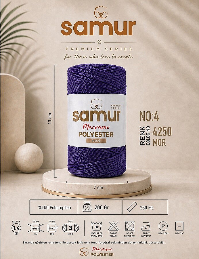 SAMUR,4 NO POLYESTER MAKROME 4250 MOR - SAMUR
