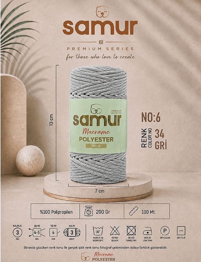 SAMUR,6 NO POLYESTER MAKROME 0034 GRİ - SAMUR