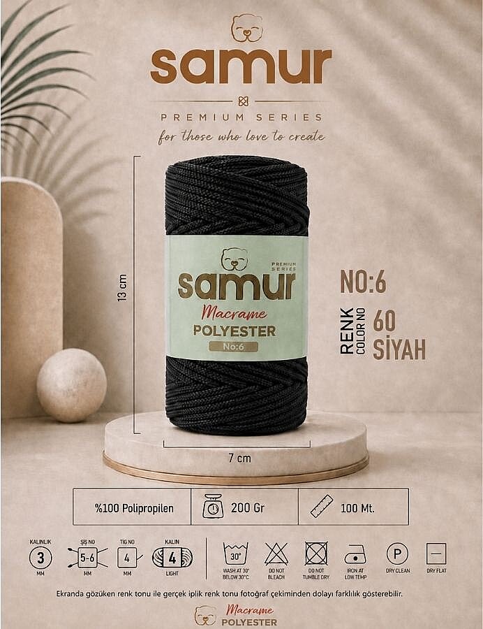 SAMUR,6 NO POLYESTER MAKROME 0060 SİYAH - SAMUR