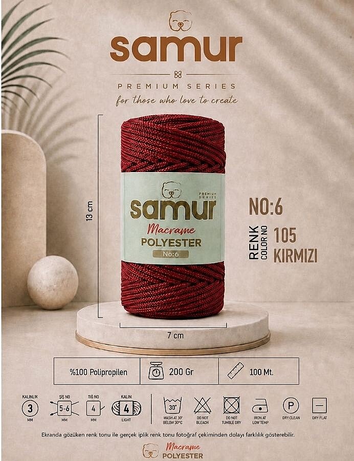SAMUR,6 NO POLYESTER MAKROME 0105 KIRMIZI - SAMUR