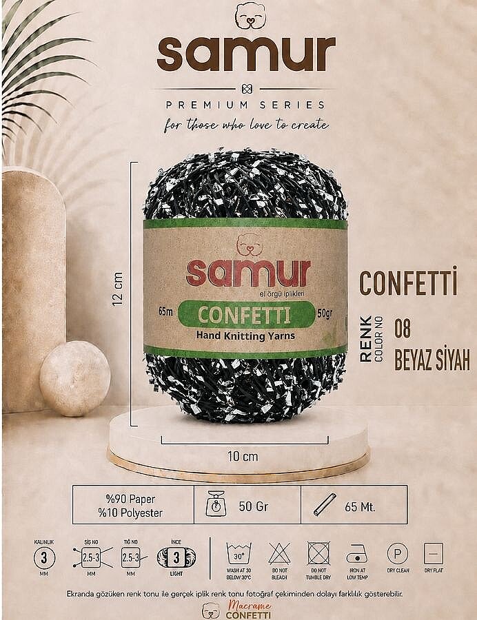 SAMUR,CONFETTİ 08 BEYAZ.SİYAH - SAMUR