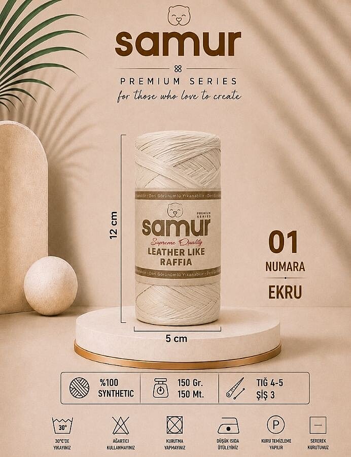 SAMUR,LEATHER LİKE RAFFİA 01 EKRU - SAMUR