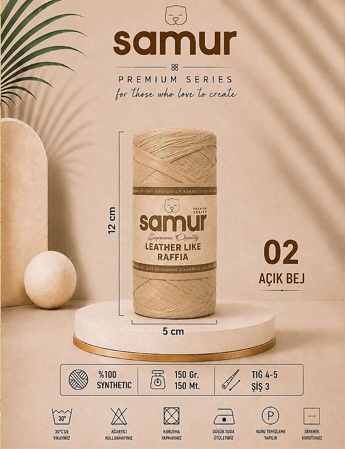 SAMUR,LEATHER LİKE RAFFİA 02 AÇIK BEJ - SAMUR