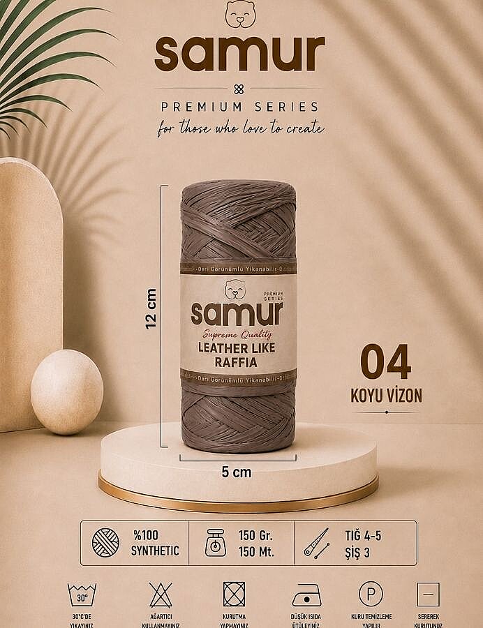 SAMUR,LEATHER LİKE RAFFİA 04 KOYU VİZON - SAMUR