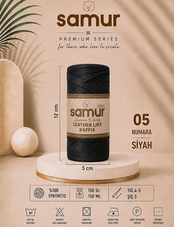SAMUR,LEATHER LİKE RAFFİA 05 SİYAH - SAMUR