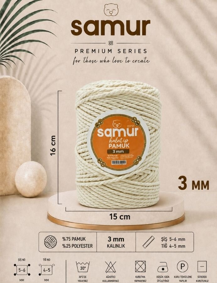 SAMUR,PAMUK HALAT İP 03 MM - SAMUR