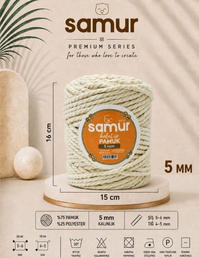 SAMUR,PAMUK HALAT İP 05 MM - SAMUR
