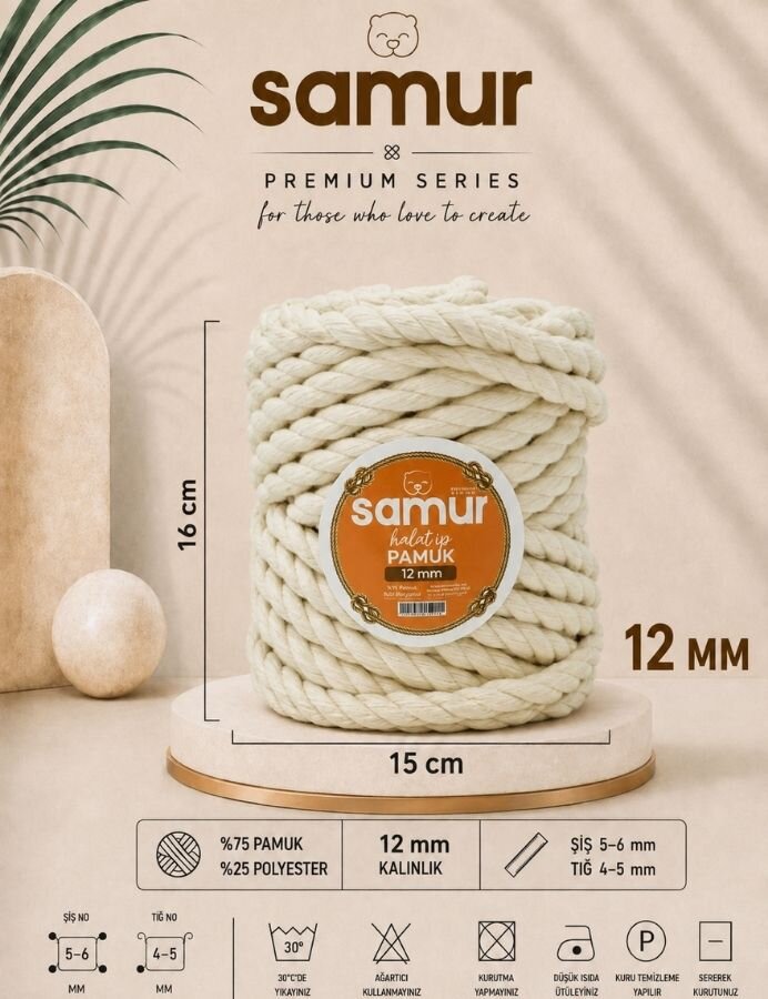 SAMUR,PAMUK HALAT İP 12 MM - SAMUR