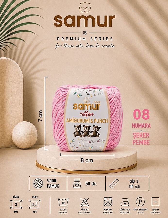 SAMUR,PANÇ & AMİGURUMİ 08 ŞEKER PEMBE - SAMUR