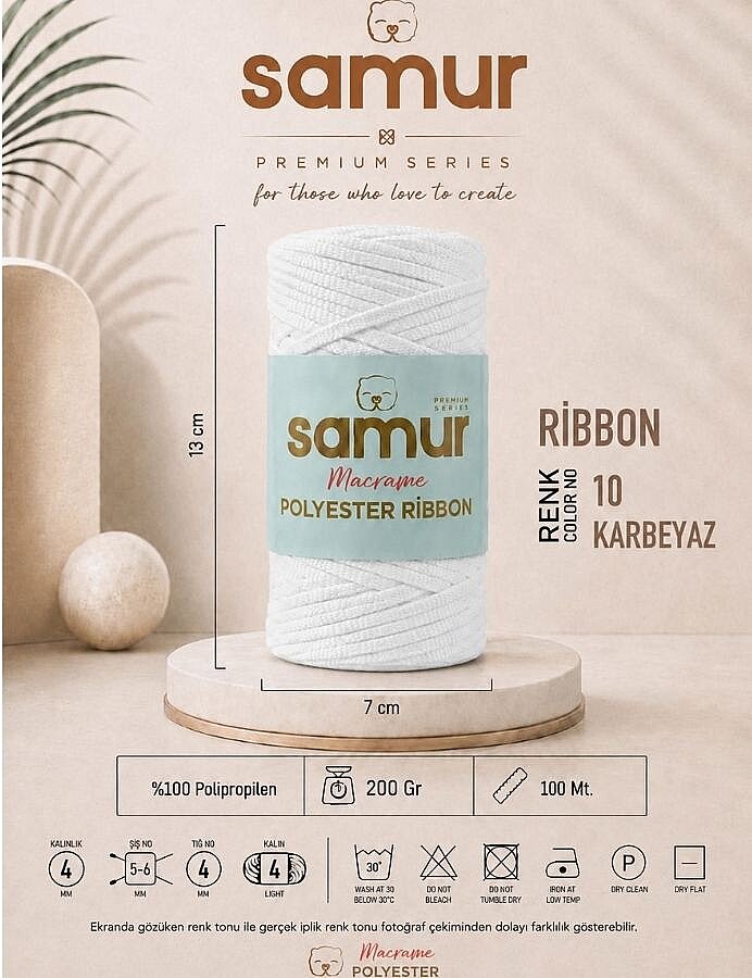 SAMUR,RİBBON POLYESTER MAKROME 0010 KARBEYAZ - SAMUR