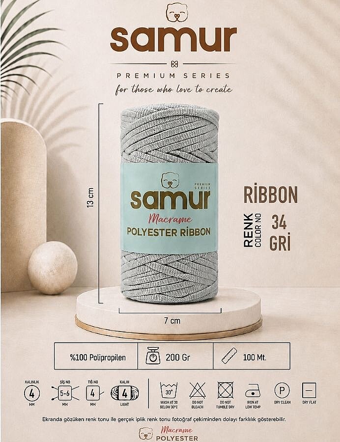 SAMUR,RİBBON POLYESTER MAKROME 0034 GRİ - SAMUR