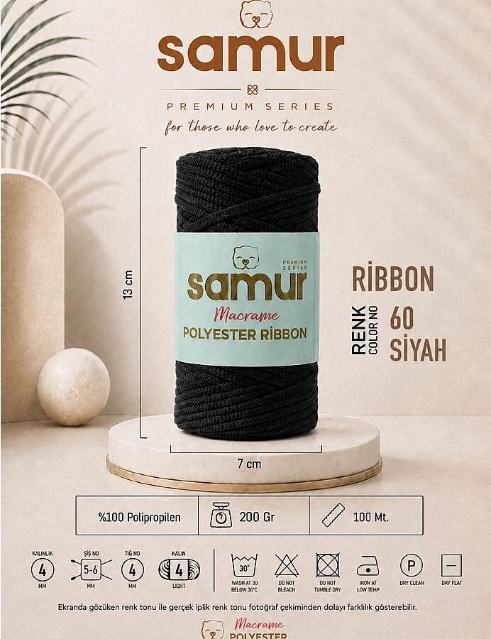 SAMUR,RİBBON POLYESTER MAKROME 0060 SİYAH - SAMUR