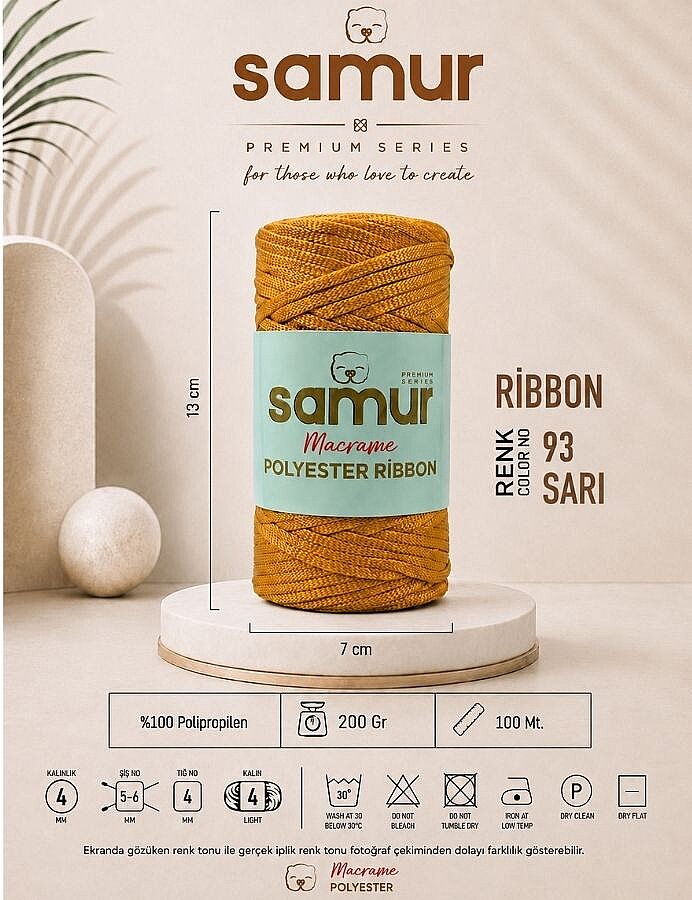 SAMUR,RİBBON POLYESTER MAKROME 0093 SARI - 1