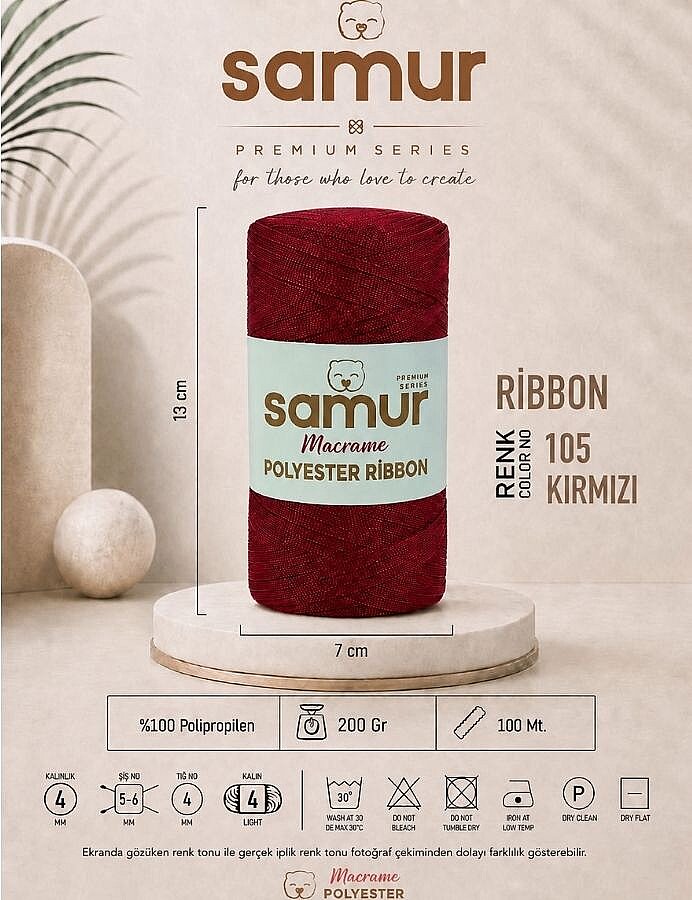 SAMUR,RİBBON POLYESTER MAKROME 0105 KIRMIZI - SAMUR