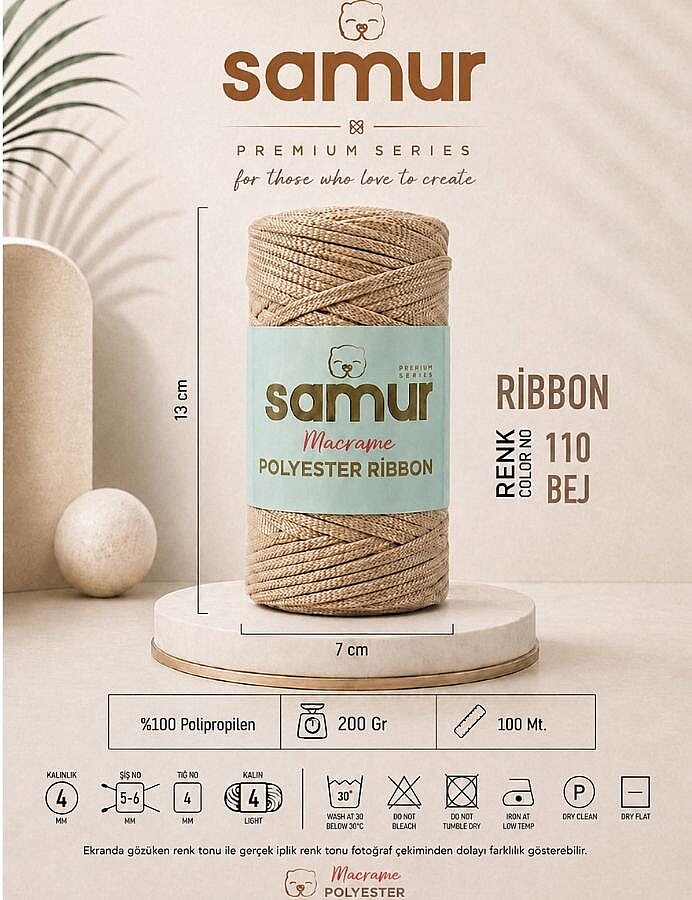 SAMUR,RİBBON POLYESTER MAKROME 0110 BEJ - SAMUR