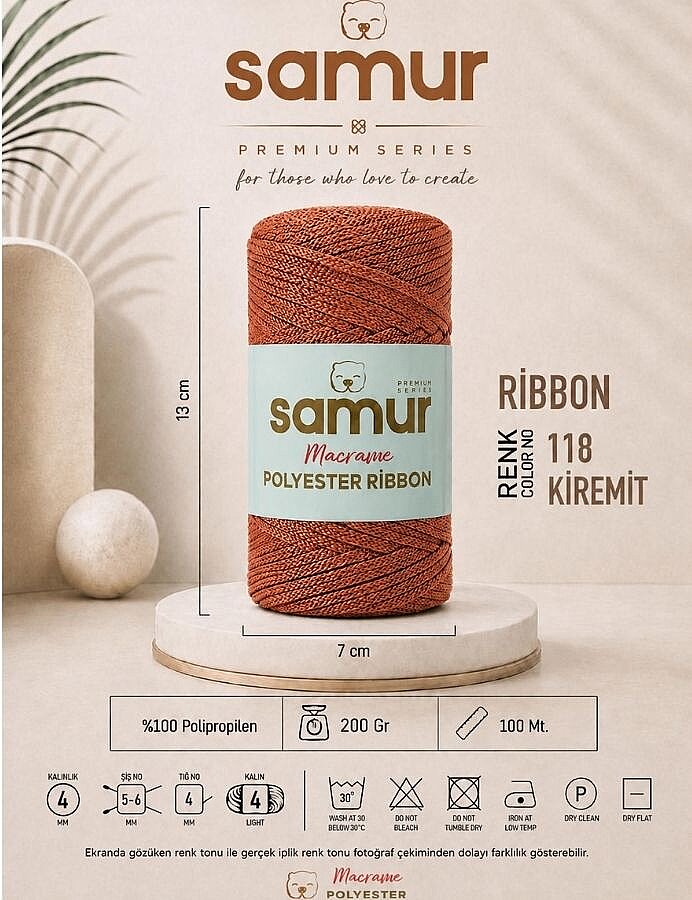SAMUR,RİBBON POLYESTER MAKROME 0118 KİREMİT - SAMUR