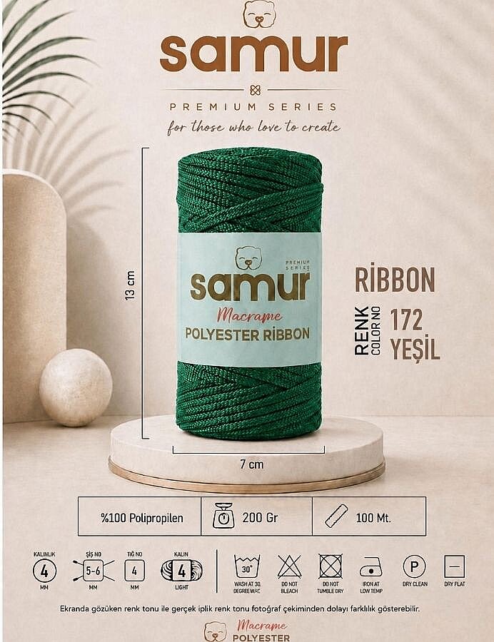 SAMUR,RİBBON POLYESTER MAKROME 0172 YEŞİL - SAMUR