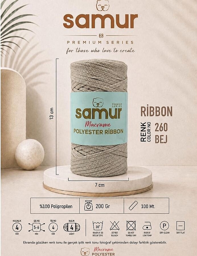 SAMUR,RİBBON POLYESTER MAKROME 0260 BEJ - SAMUR