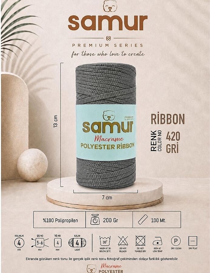 SAMUR,RİBBON POLYESTER MAKROME 0420 GRİ - SAMUR