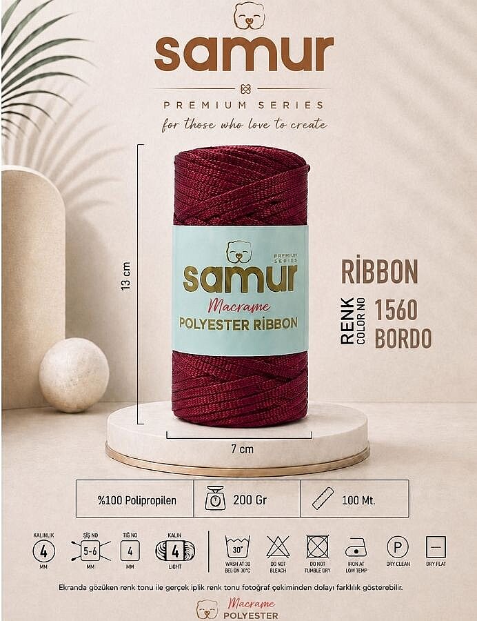 SAMUR,RİBBON POLYESTER MAKROME 1560 BORDO - 1