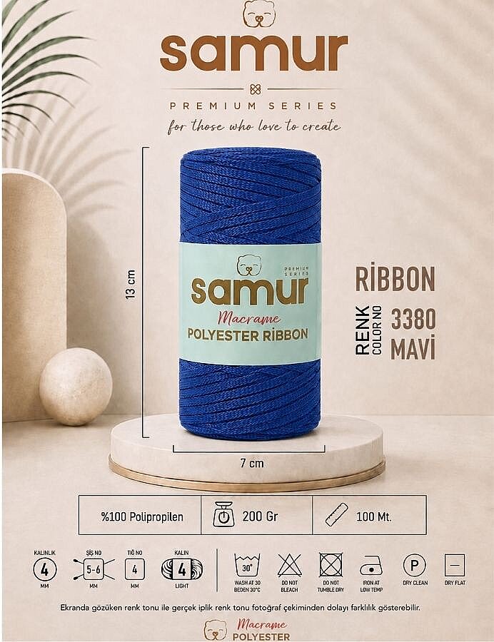 SAMUR,RİBBON POLYESTER MAKROME 3380 MAVİ - 1