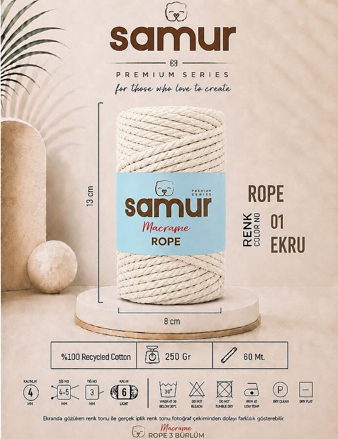 SAMUR,ROPE 3 BÜKÜM MAKROME 01 EKRU - SAMUR
