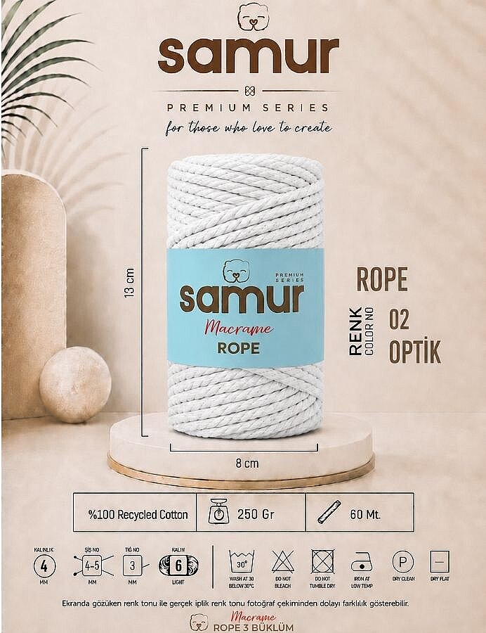 SAMUR,ROPE 3 BÜKÜM MAKROME 02 OPTİK - SAMUR