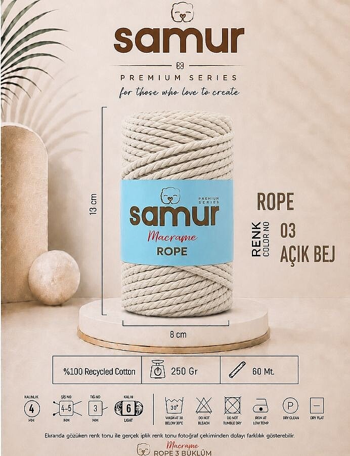 SAMUR,ROPE 3 BÜKÜM MAKROME 03 AÇIK BEJ - SAMUR