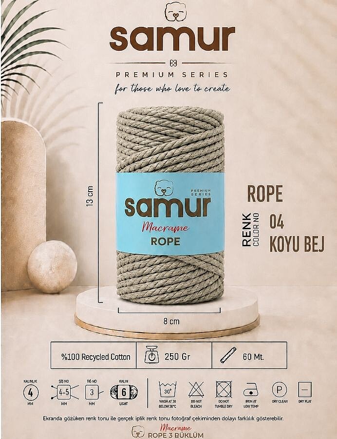 SAMUR,ROPE 3 BÜKÜM MAKROME 04 KOYU BEJ - SAMUR