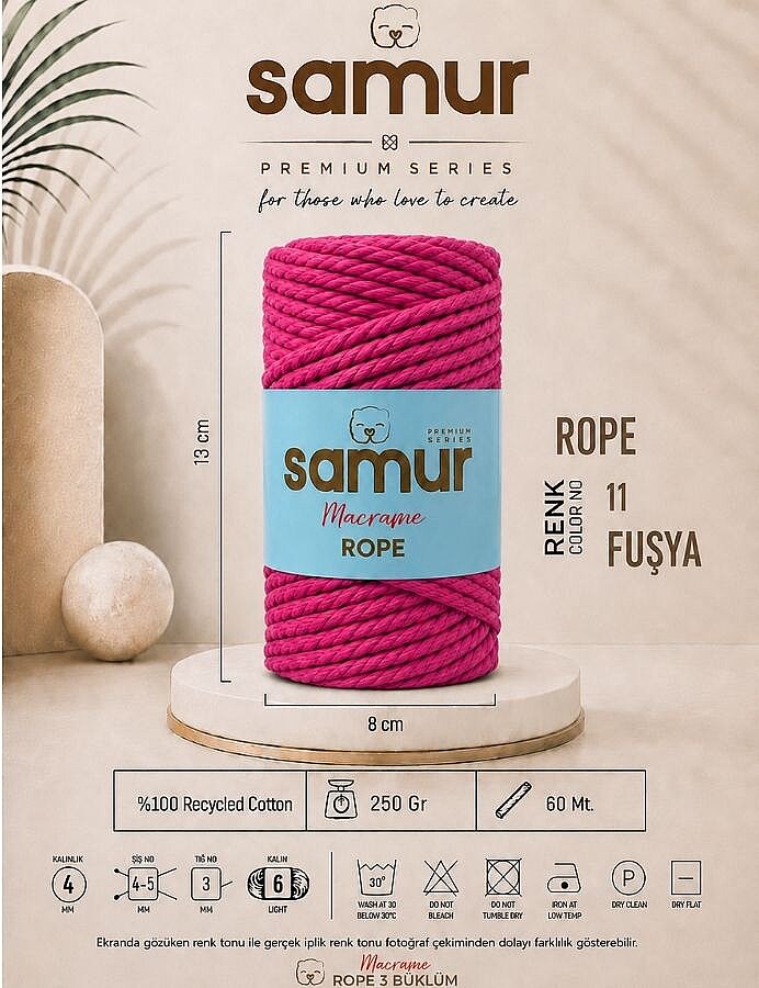 SAMUR,ROPE 3 BÜKÜM MAKROME 11 FUŞYA - SAMUR