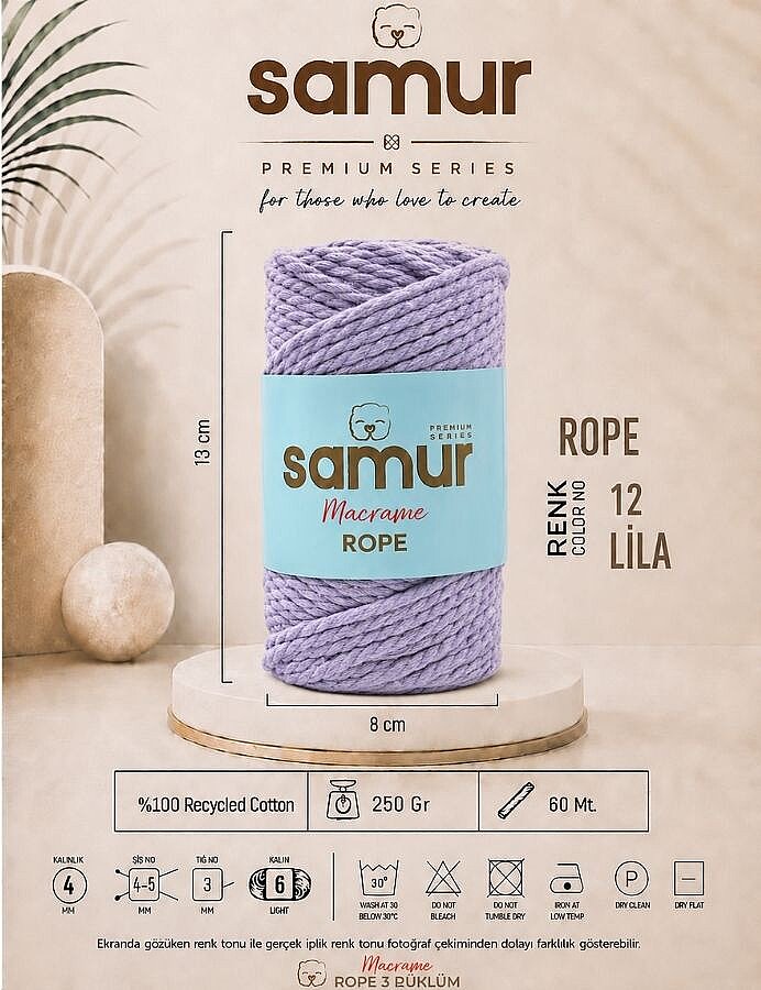 SAMUR,ROPE 3 BÜKÜM MAKROME 12 LİLA - SAMUR